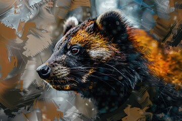 Aufkleber - A detailed close up of a bear's face, with a blurry background. Ideal for wildlife and nature concepts