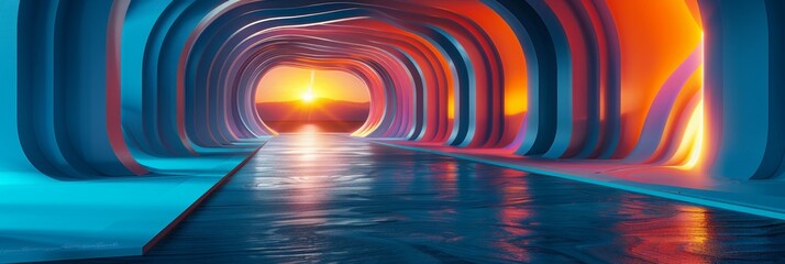 Wall Mural - Tunnel illuminated by bright light shining through at the end