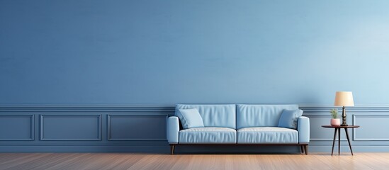 Aufkleber - A living room with a wall in various shades of blue and no furniture or decor. Creative banner. Copyspace image