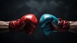 © admin_design - The image shows two boxing gloves, one red and one blue, facing each other on a dark background.