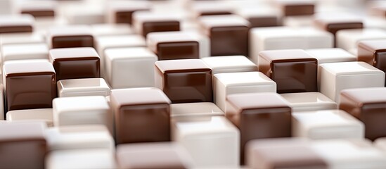 Poster - A white background isolates chocolate cubes creating a copy space image