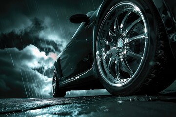 Poster - Close up of a car in the rain, perfect for transportation concepts