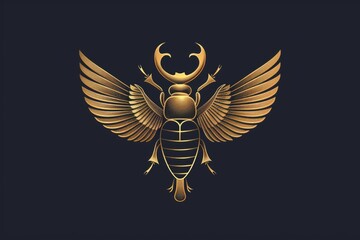 Poster - A golden bug with wings on a black background. Ideal for nature and insect enthusiasts