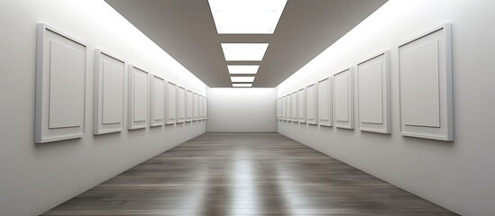 Aufkleber - A long corridor with a blank frame for paintings providing copy space image