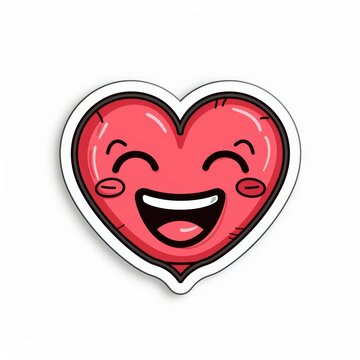 sticker happy Heart Laughing on white background outline, illustration design, simple, red heart line ECG pulse