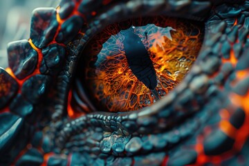 Poster - Close up of a dragon's eye with flames, perfect for fantasy themed designs