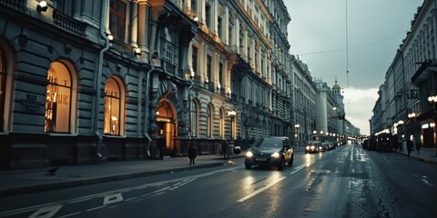 Aufkleber - A car driving down a city street at night. Suitable for transportation concepts