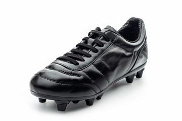 Black leather football boot isolated Professional athletic training shoe