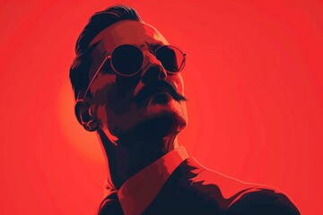 Poster - A man in a suit and sunglasses looking up. Suitable for business and fashion concepts