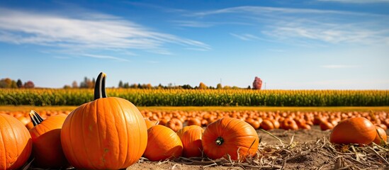 Poster - A copy space image of pumpkins at a fall farm