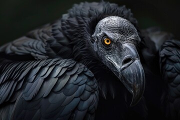 Poster - Close up of a large black bird with a yellow eye, suitable for wildlife themes