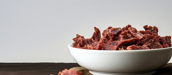 Poster - A white bowl contains jerky meat allowing for copy space in the image