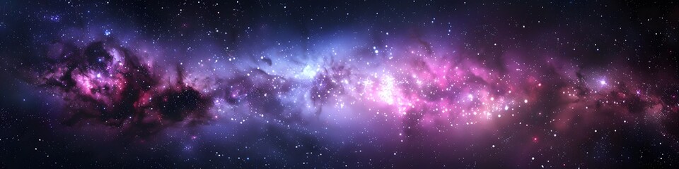 Panoramic astrophotography of visible Milky Way galaxy. Stars, nebula and stardust at night sky