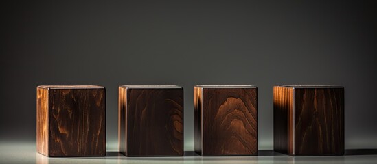 Poster - Four wooden blocks with black question marks in a copy space image