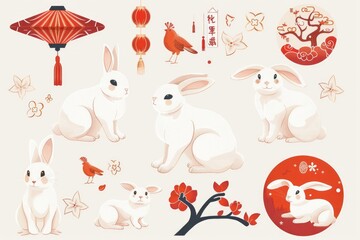 Poster - A cute image of several white rabbits sitting together. Perfect for various nature or animal-themed projects