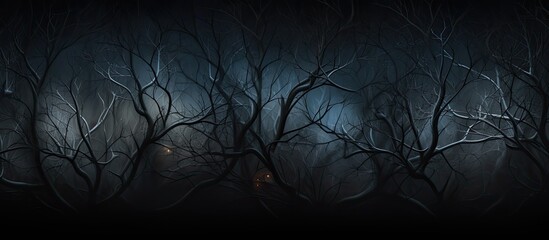 Poster - A wall covered in branches and foliage with a play of light and dark creating intriguing patterns Copy space image