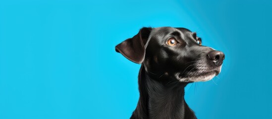 Poster - A dog portrait on a plain blue backdrop providing ample copy space for other elements in the image