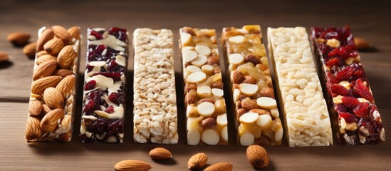 Poster - Copy space image of nutritious cereal and muesli protein bars a delicious and wholesome option for a healthy diet