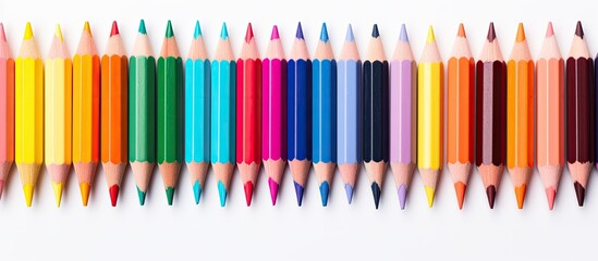 Aufkleber - A vibrant assortment of multicolored chalk for drawing is placed on a white background creating a perfect copy space image