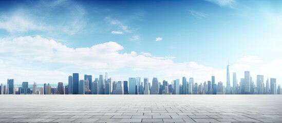 Poster - A panoramic view of the skyline and buildings with an empty square on the ground Includes copy space image