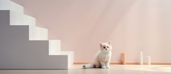 Poster - Indoor staircase with a cute kitten perfect as a copy space image