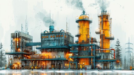 Canvas Print - Depict engineers inspecting and maintaining a geothermal power plant, illustrating