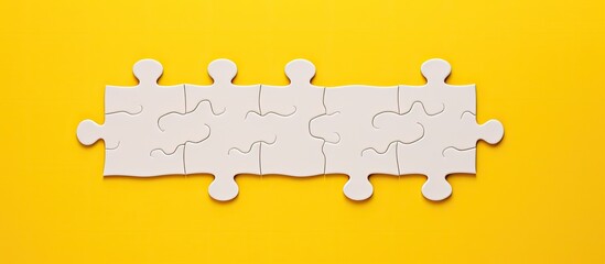 Poster - A jigsaw puzzle with a plain white design set against a yellow background allowing ample empty space for creative purposes in the image