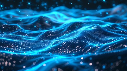 Aufkleber - Vibrant digital waves flowing in a sea of blue light. Abstract technology background suitable for innovative concepts. Elegant and modern design. AI