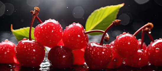 Poster - Sour cherries are small tart fruits with a distinct flavor that adds a tangy note to various dishes. Creative banner. Copyspace image