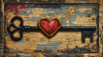 Fototapete - Develop icons featuring a heart-shaped key, symbolizing the unlocking of