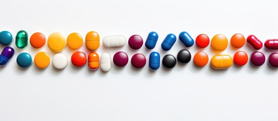 Aufkleber - A copy space image of medication tablets against a white backdrop