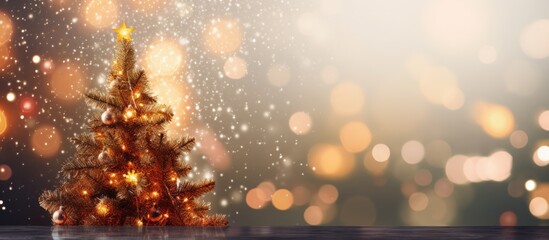 Wall Mural - Closeup of a Christmas tree with a glittering lights backdrop creating a festive winter season background perfect for copy space images