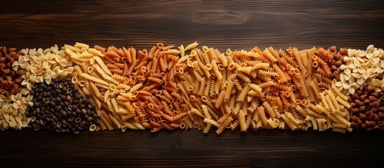 Poster - A copy space image featuring dried pasta arranged on a wooden background