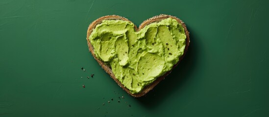 Poster - Heart shaped green cheese with basilic and avocado paste sandwiches on a pink background ideal for a copy space image