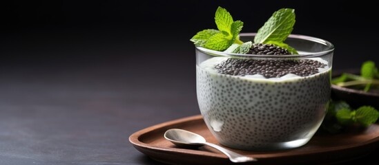 Aufkleber - A vegan friendly chia pudding made with black chia seeds and soya milk presented in a simple manner with a copy space image