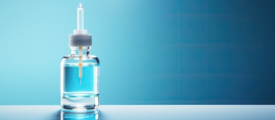 Aufkleber - A syringe is placed into a vaccine bottle on a blue background creating a copy space image
