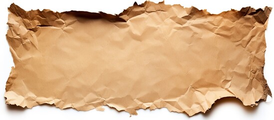 Poster - Closeup view of a torn piece of cardboard isolated on a white background presenting a copy space image for text