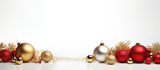 Wall Mural - Copy space image of white background adorned with Christmas ornaments