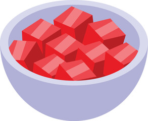 Poster - Isometric illustration of a purple bowl filled with vibrant red cubes