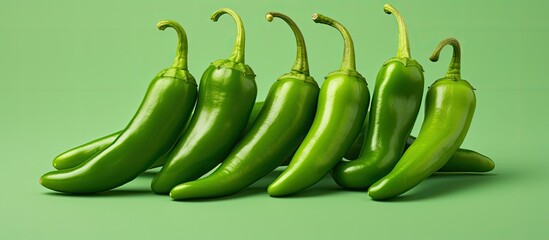 Poster - A close up picture of vibrant green chili peppers with space for text or graphics. Creative banner. Copyspace image