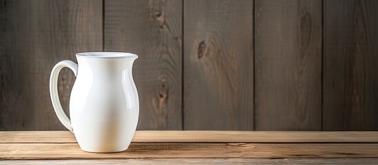 Poster - A copy space image of a jug filled with milk placed on a rustic wooden table