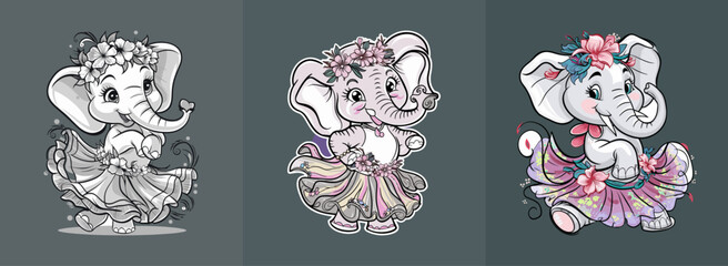 Wall Mural - Elegant elephant in a floral outfit vector, Generative AI