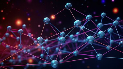 Network structure chemical bonds in molecular level of lines and points, dots and connections