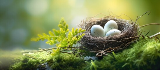 Poster - A nest holding fresh eggs capturing the serene beauty of nature A perfect copy space image