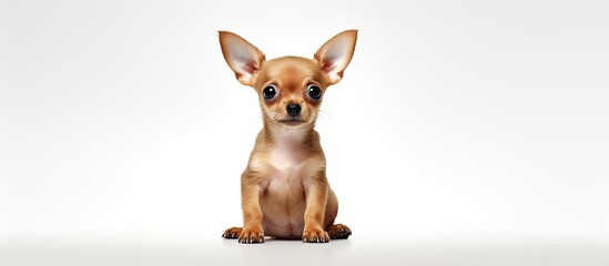 Aufkleber - A cute Chihuahua puppy sitting against a plain white background creating a perfect copy space image