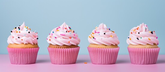 Aufkleber - Colorful sprinkles and pink frosting adorn the cupcakes creating a visually appealing and delicious treat. Creative banner. Copyspace image