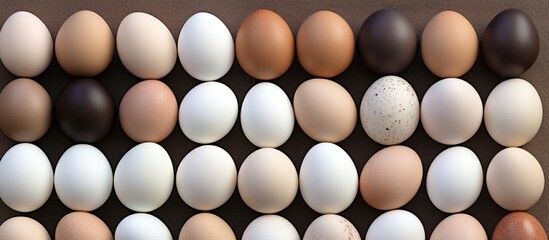Fototapete - Collection of eggs arranged for display with empty surrounding area for additional text or graphics copy space image