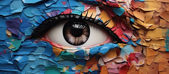 Aufkleber - A vibrant collage of torn paper with a variety of colors creating an eye catching and dynamic copy space image