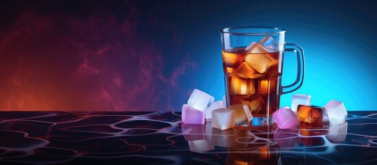 Aufkleber - Colorful background with a coffee drink and milk ice cubes on a table perfect composition for copy space image