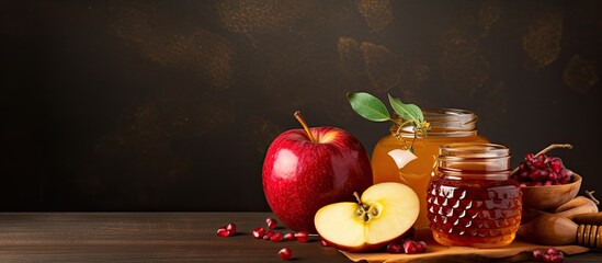 Aufkleber - Rosh Hashanah is symbolized by traditional foods such as honey pomegranate and apples. Creative banner. Copyspace image